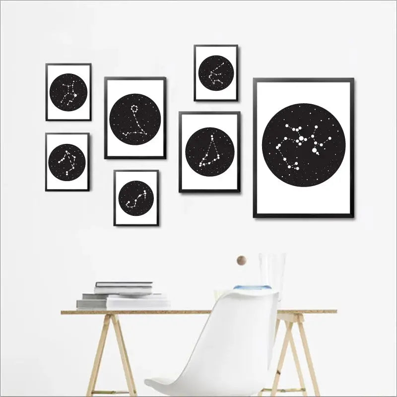 Constellations Sign Art Decor Poster and Print, Constellations of the 12 Zodiac Signs Canvas Painting Picture Wall Decor - BE RARE