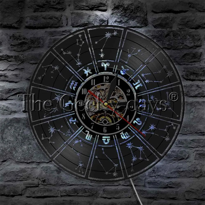 Zodiac Sign Horoscope Astrology LED Light Vinyl Record Wall Clock Retro Wall Lamp LED Wall Art Luminous Wall Clock - BE RARE