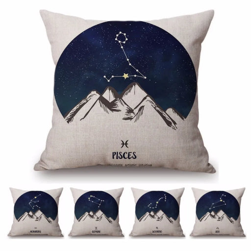 Nordic 12 Zodiac Sign Astrology Pisces Dark Blue White Cotton Linen Decorative Sofa Throw Pillow Case Europe Cushion Cover Case - BE RARE