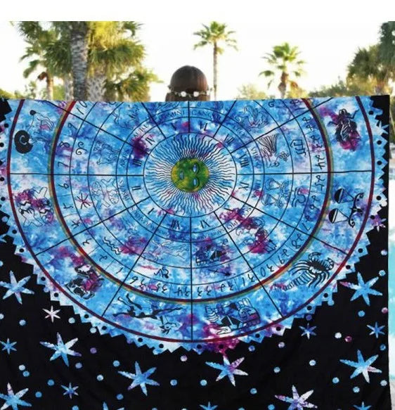 Black Zodiac Horoscope Celestial Tapestry Indian Astrology Hippie Wall Hanging 150x200cm - BE RARE