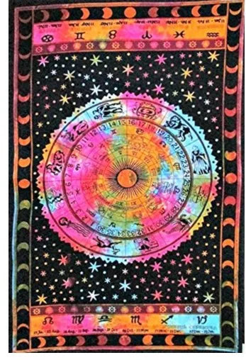 Black Zodiac Horoscope Celestial Tapestry Indian Astrology Hippie Wall Hanging 150x200cm - BE RARE