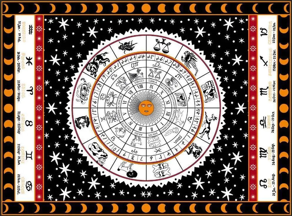 Black Zodiac Horoscope Celestial Tapestry Indian Astrology Hippie Wall Hanging 150x200cm - BE RARE