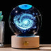 Starry Sky Luminous Ornaments Universe Galaxy Crystal Ball on wooden base glowing with celestial light