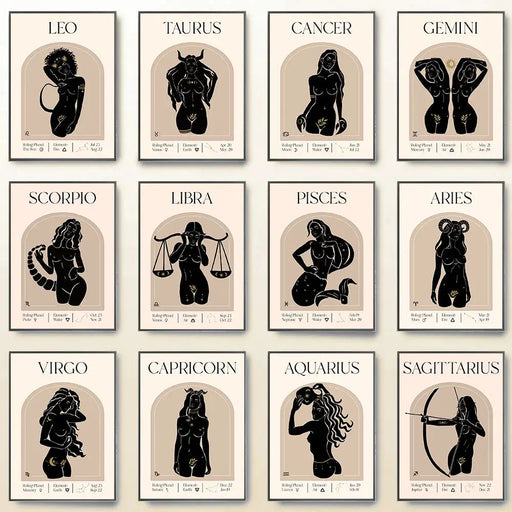 Retro Zodiac Sagittarius Pisces Cancer Astrological Constellations Abstract Poster Canvas Paintings Wall Art Pictures Home Decor - BE RARE