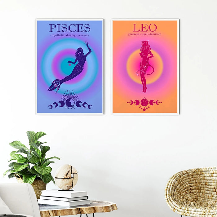 Zodiac Astrology Gradient Aura Naked Woman Wall Art Canvas Poster Constellation Painting Aesthetic Picture Y2K Room Decoration - BE RARE