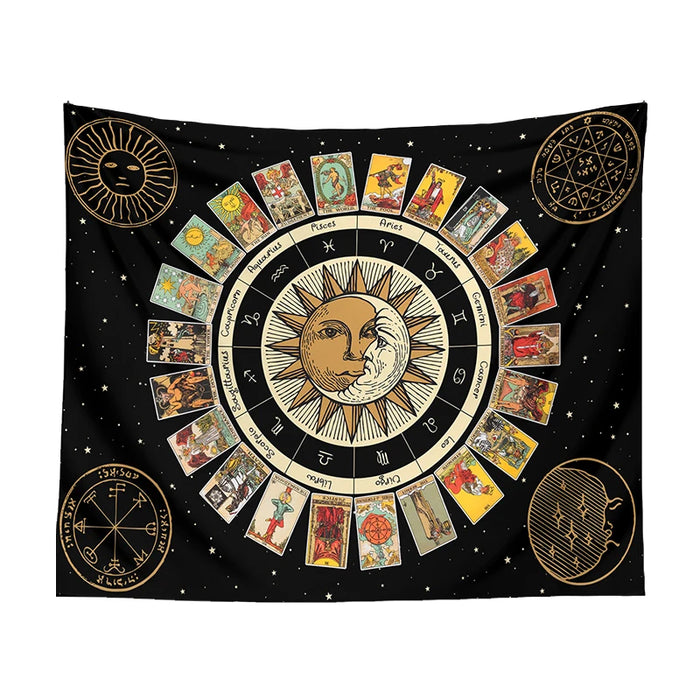 Constellation Tarot Card Tapestry Wall Hanging Wheel of the Zodiac Astrology Chart Sun and Moon Tarot Wall Decor Decoration Home - BE RARE