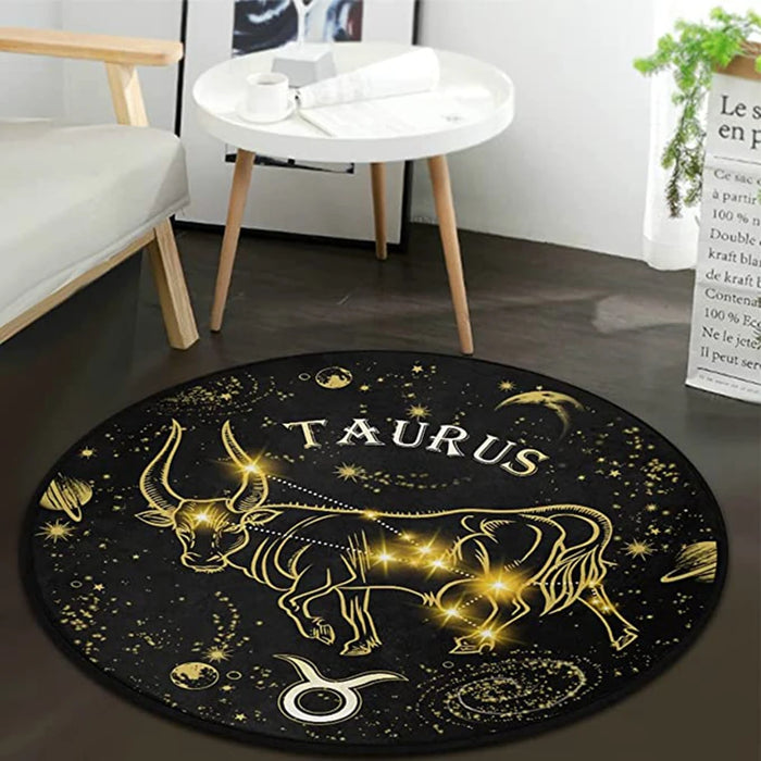 Twelve Constellations Round Carpet 3D Zodiac Print Non-slip Floor Rug Game Bedroom Bath Mat Doormat for Living Room Mat - BE RARE