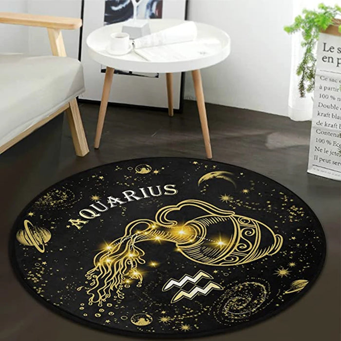 Twelve Constellations Round Carpet 3D Zodiac Print Non-slip Floor Rug Game Bedroom Bath Mat Doormat for Living Room Mat - BE RARE