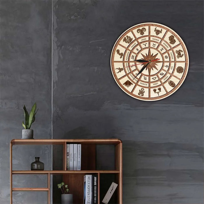 Zodiac Circle Sign Farmhouse Style Wall Clock Round Horoscope Astrological Artwork Clock Home Decor Wall Watch Housewarming Gift - BE RARE