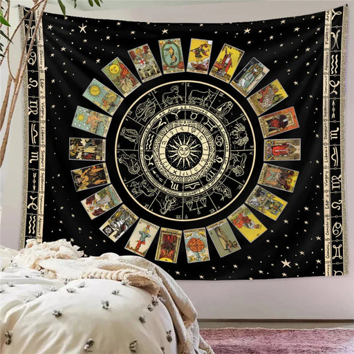 Astrology Chart Tarot Card Tapestry Wheel of the Zodiac Sun and Moon Tree Mushroom Wall Hanging Tapestry Home Decor - BE RARE