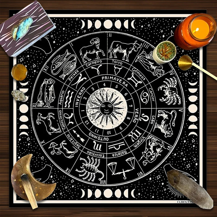 Tarot tablecloth Wheel of the Zodiac Astrology Altar cloth tarot Tapestry sun moon phase Tarot Altar Decor WitchyDecor Tarot Mat - BE RARE